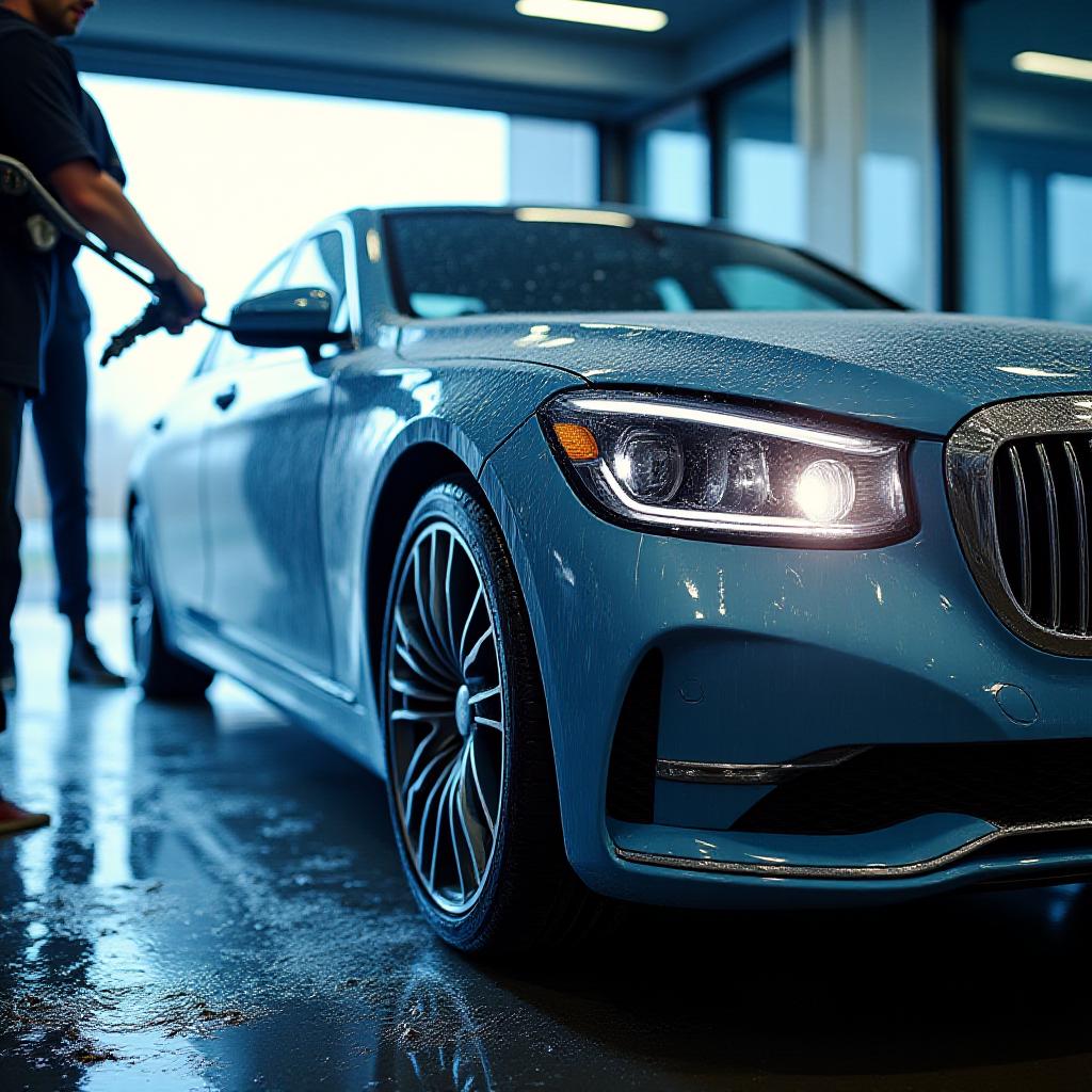 Premium autowas service aan het werk